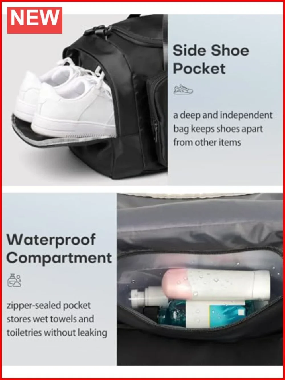 Spacious Duffle Bag with Shoe Compartment & Wet Pocket, Carry On Weekender